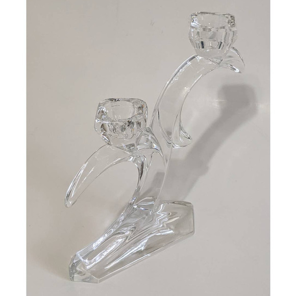 VTG Leaded Crystal Double Arm Candlestick Holder Art Deco Crescent Moon Design - Picture 6 of 10